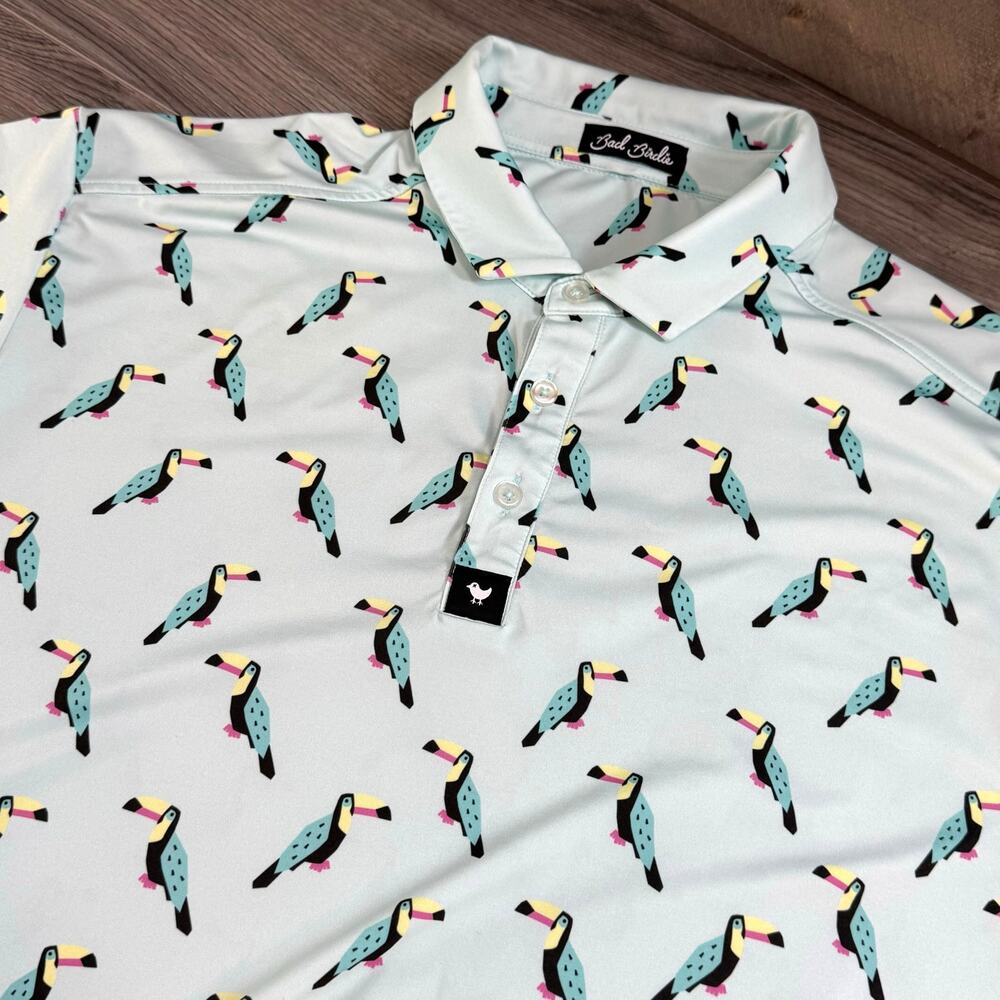 Bad Birdie Performance Toucan Polo Shirt Size XL Stretch Active Golf Vacation